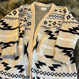 Aztec Patterned Black and Cream Women's Sweater